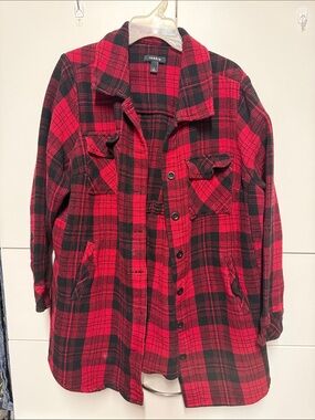 torrid Red and Black Plaid Button-Front Shacket